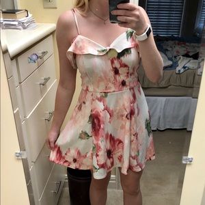 Pink Floral Cold Shoulder Dress